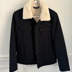 Mango Fur Lining  Jacket - Navy Blue - Small